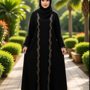 nurhaya stilvolle a linie abaya mit stickerei – schwarz (xxs–xl)