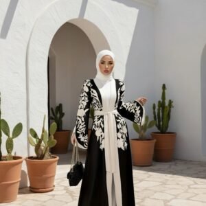 elegantes floral maxi kleid mit v ausschnitt und langen Ärmeln – a linie mit verstellbarer taille und patchwork details in apricot, rot, blau, schwarz oder orange