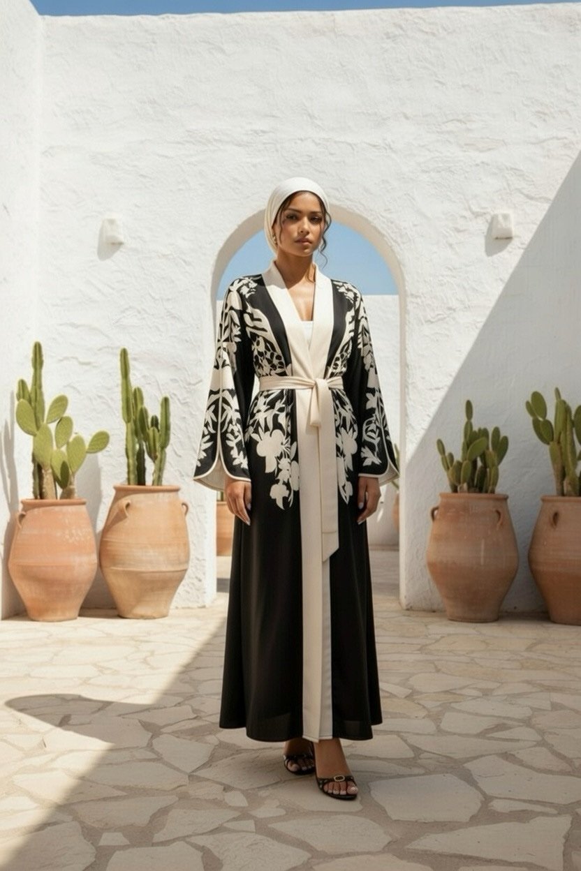 img_4114 elegantes floral maxi kleid mit v ausschnitt und langen Ärmeln – a linie mit verstellbarer taille und patchwork details in apricot, rot, blau, schwarz oder orange