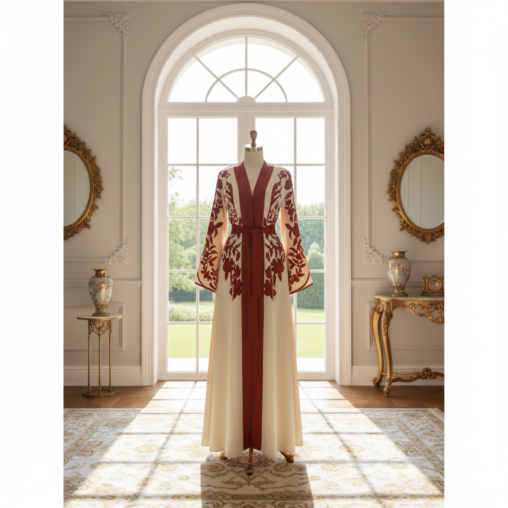 img_4116-2 elegantes floral maxi kleid mit v ausschnitt und langen Ärmeln – a linie mit verstellbarer taille und patchwork details in apricot, rot, blau, schwarz oder orange